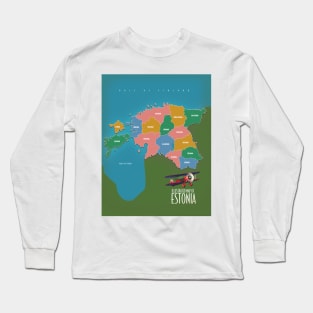 Illustrated map of Estonia Long Sleeve T-Shirt